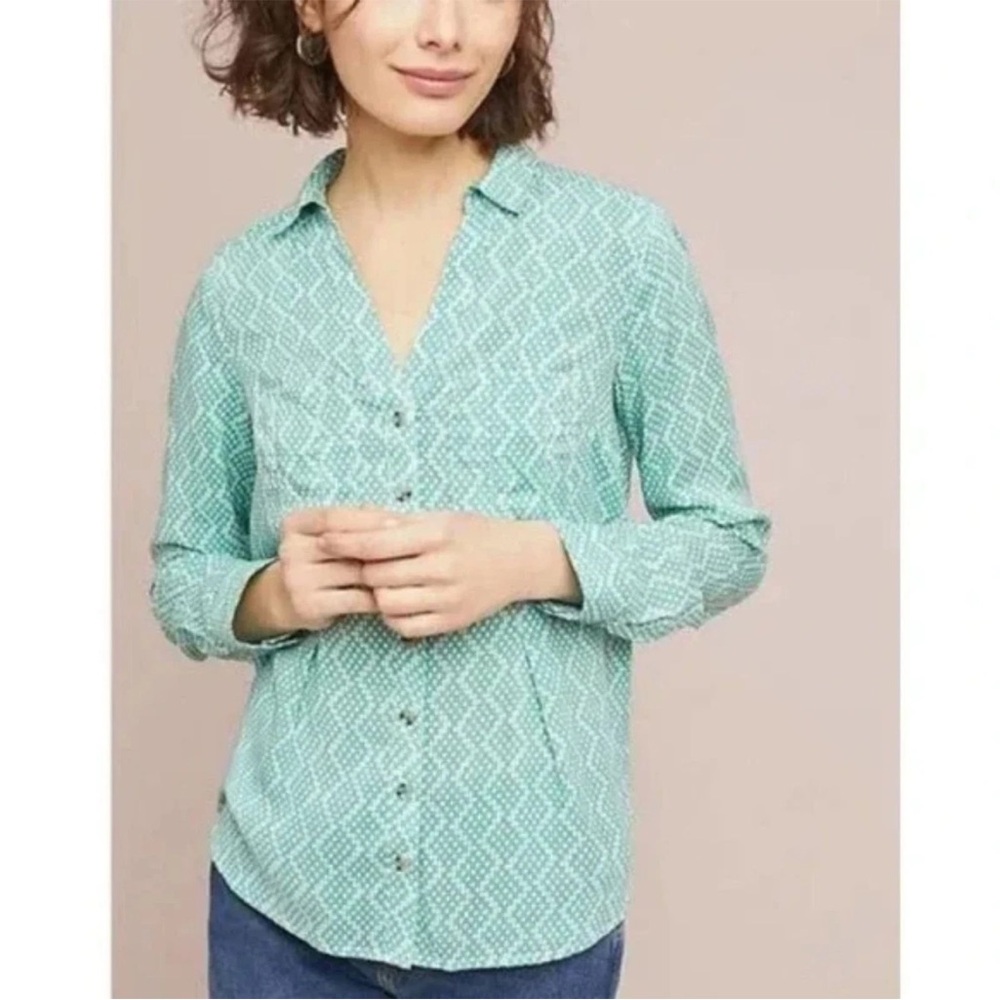 ANTHROPOLOGIE’s MAEVE UTILITY ROCHELLE BUTTON-UP BLOUSE‎ GORP FLOWY RESORT-WEAR
